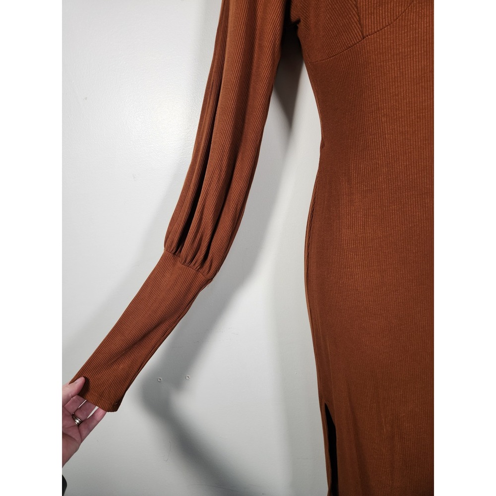 FIRESTAR Mini Dress Women L Brown Ribbed Knit Back Cutout Long Sleeve Party Club - Picture 8 of 12